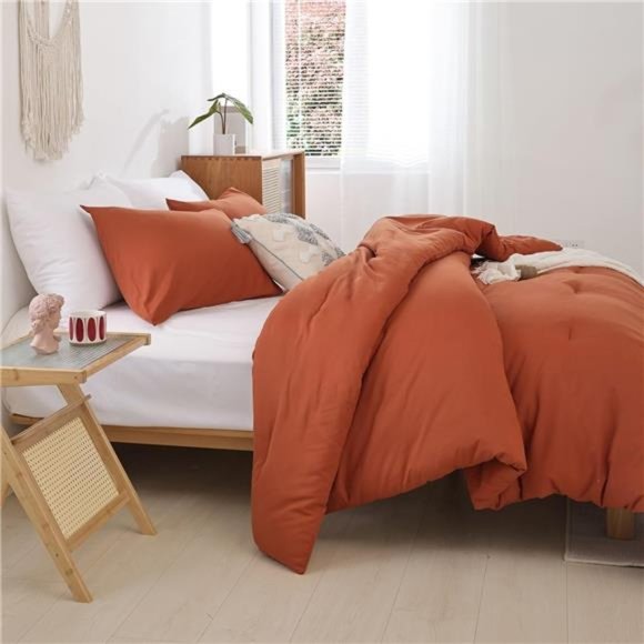 Queen Comforter Set Burnt Orange,3pcs (1Boho Terracotta Comforter& 2Pillowcases) - Picture 4 of 8